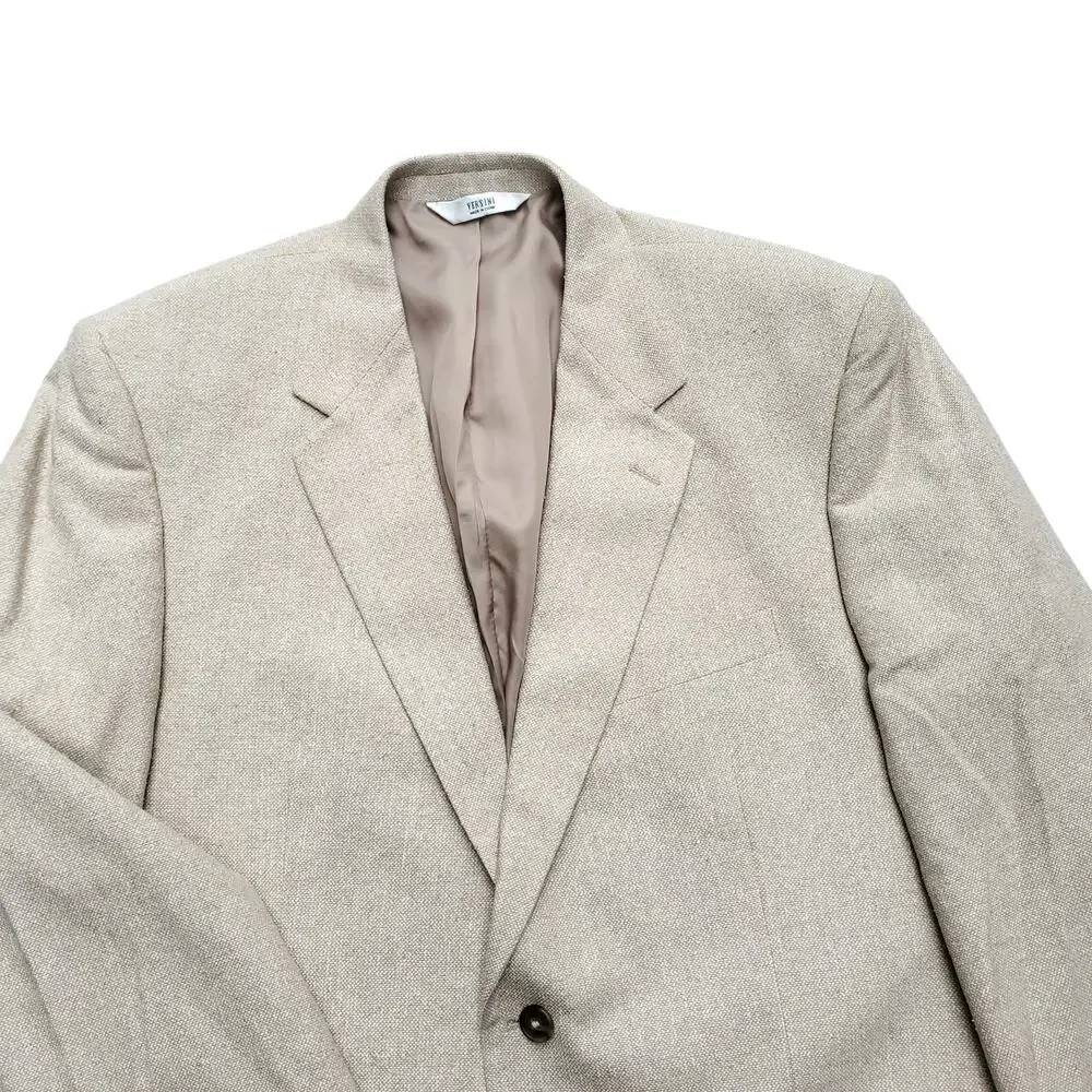 Versini Tan 100% Silk Blazer Jacket Sport Coat Cream Beige Tan 2 Button Sz 44R